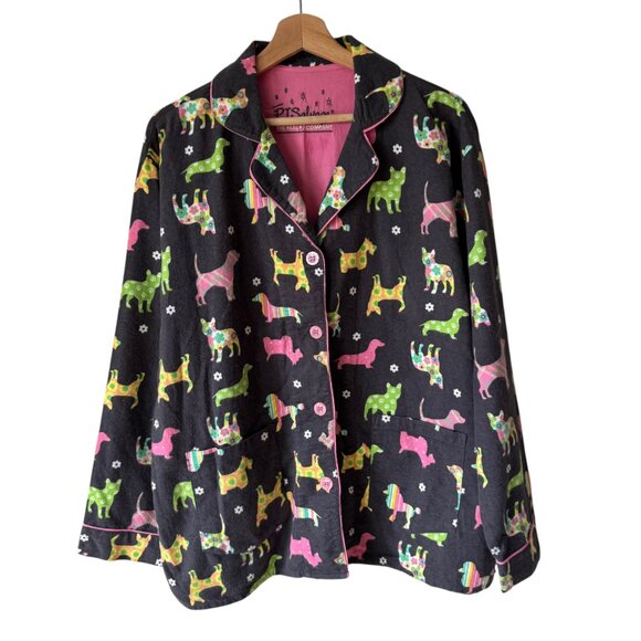 PJ Salvage Flannel PJ Top Md Novelty Print Dogs Doggies Button Front Cozy Cotton - Picture 1 of 15